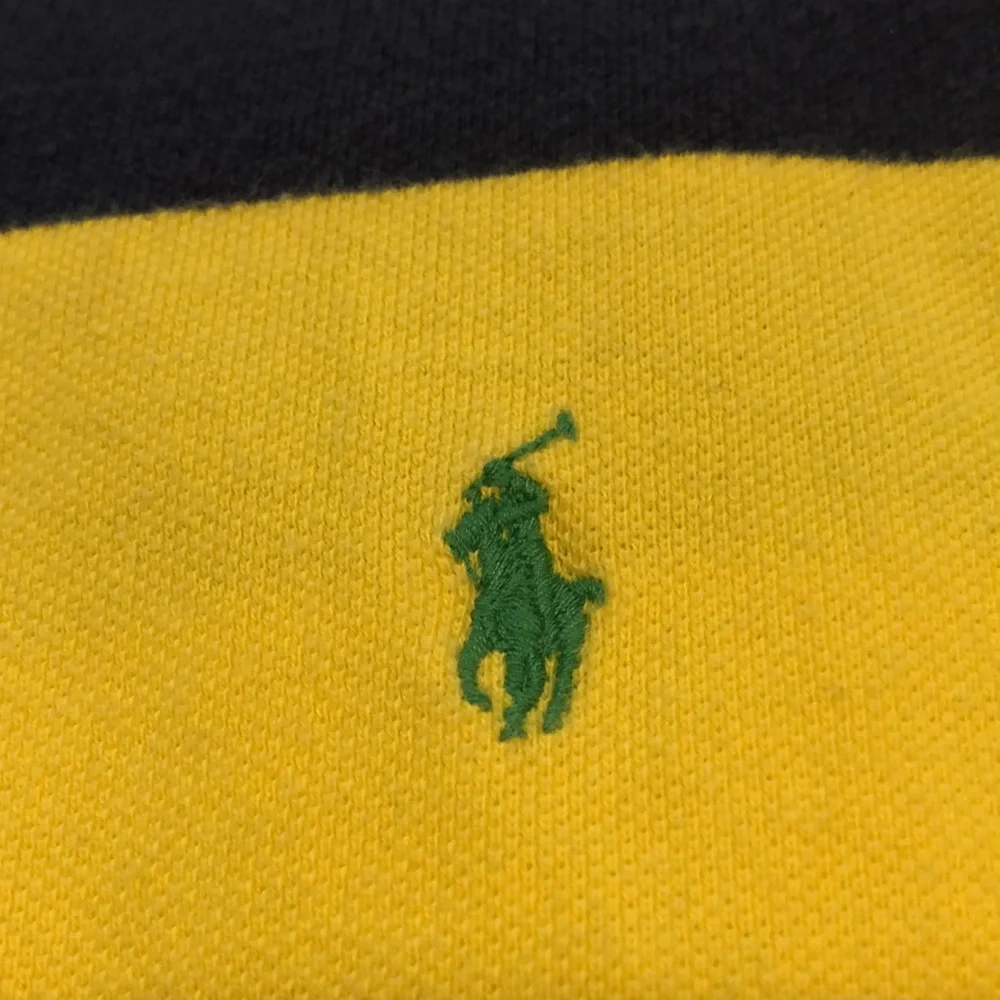 POLO BY RALPH LAUREN YELLOW AND NAVY STRIPED POLO SHIRT SIZE LARGE